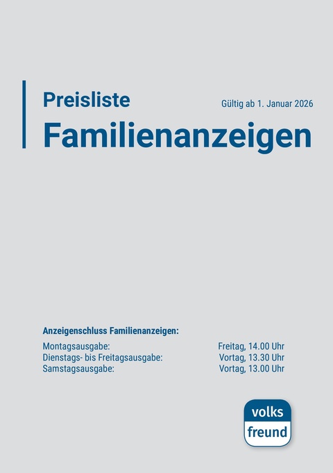 TV Familenpreisliste, gültig ab 01.01.2026